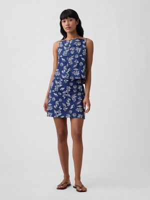 Gap Kadın Mavi Linen-Blend Pull-On Mini Etek