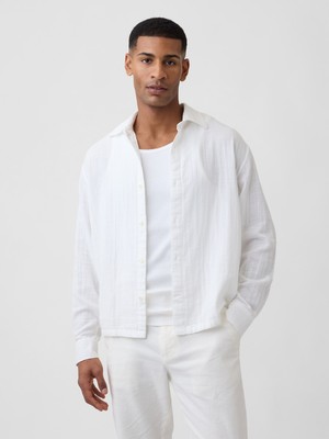 Gap Erkek Beyaz Boxy Fit Gauze Gömlek
