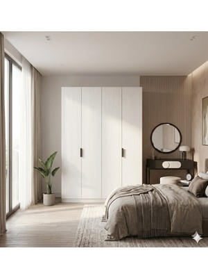 dolapmodellericom 4 Kapaklı 2 Çekmeceli Gardırop Beyaz %100 Mdf