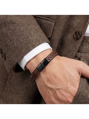 Sibelya Aksesuar % 100 Deri̇ Saç Örme Kahve -  Kahve Bi̇lekli̇k Mıknatıs Kapama 21 cm EBI_8254