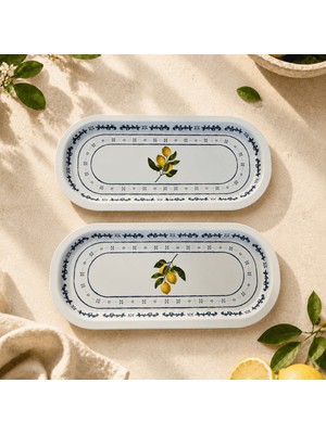 Sarkap Home 16X35 cm 2'li Lemon Design Beyaz Sunumluk Tepsi