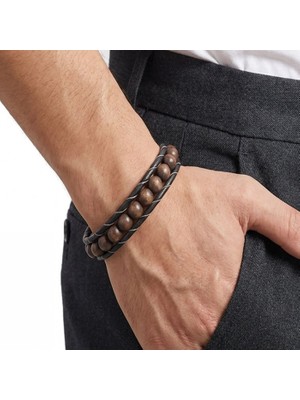 Sibelya Aksesuar % 100 Doğal Ceviz Ağacı Taşlı Çelik Ip Sarma Mıknatıs Kapama 21 cm EBI_8291