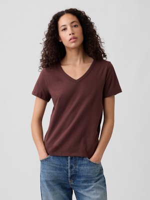 Gap Kadın Kahverengi V Yaka T-Shirt