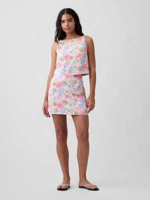 Gap Kadın Çok Renkli Linen-Blend Pull-On Mini Etek