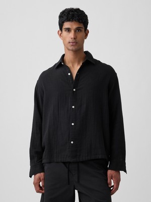 Gap Erkek Siyah Boxy Fit Gauze Gömlek