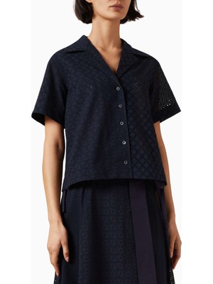 3.1 Phillip Lim Broderie Anglaise %100 Pamuk Camp Kadın Gömlek Lacivert