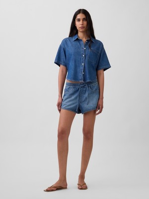 Gap Kadın Mavi Mid Rise Ultrasoft Denim Easy Dolphin Şort
