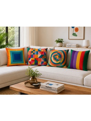 Pikko Home Mozaik Pop 4'lü Kırlent Kılıfı Seti(Kr)