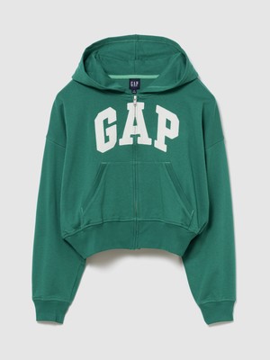 Gap Kadın Yeşil Fransız Havlu Kumaş Oversized Gap Logo Fermuarlı Sweatshirt