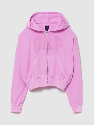 Gap Kadın Pembe Fransız Havlu Kumaş Oversized Gap Logo Fermuarlı Sweatshirt