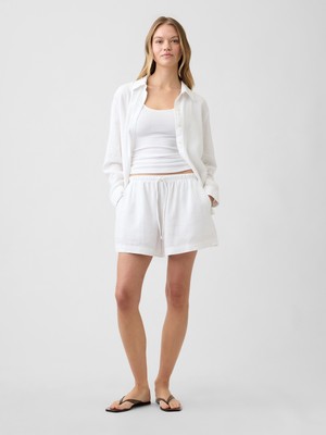 Gap Kadın Beyaz 4" High Rise Pull-On Keten Karışımlı Şort