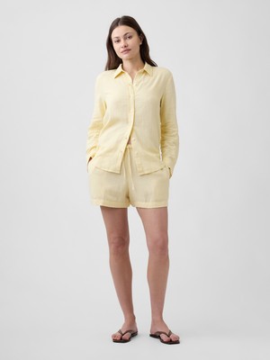 Gap Kadın Sarı 4" High Rise Pull-On Keten Karışımlı Şort