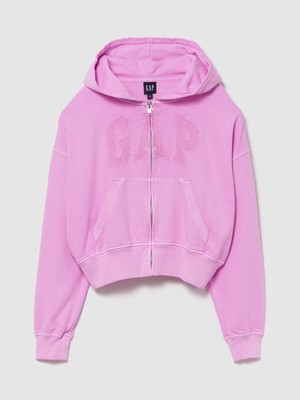 Gap Kadın Pembe Fransız Havlu Kumaş Oversized Gap Logo Fermuarlı Sweatshirt