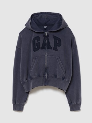 Gap Kadın Lacivert Fransız Havlu Kumaş Oversized Gap Logo Fermuarlı Sweatshirt