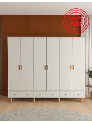 T&B Bohem 6 Kapaklı Çekmeceli Gardırop - Tamamı Mdf