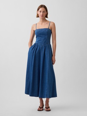 Gap Kadın Koyu Mavi Strapless Denim Maxi Elbise