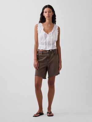 Gap Kadın Kahverengi 8" Mid Rise Loose Denim Bermuda Şort