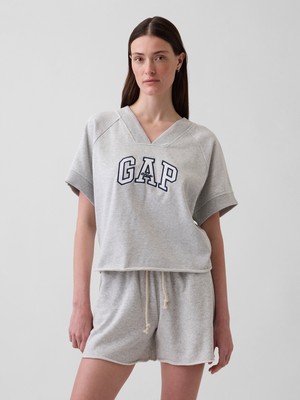 Gap Kadın Açık Gri Fransız Havlu Kumaş Oversized Gap Logo V-Yaka Sweatshirt