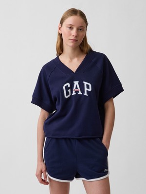 Gap Kadın Lacivert Fransız Havlu Kumaş Oversized Gap Logo V-Yaka Sweatshirt