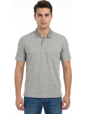 Çizgi Triko Erkek Polo Yaka Kısa Kollu Cepli Tişört Klasik Kalıp 5303 BGL-ST05535