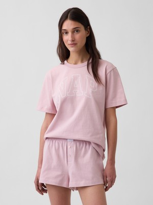 Gap Kadın Açık Pembe Nap Logo Oversized Pijama Üstü