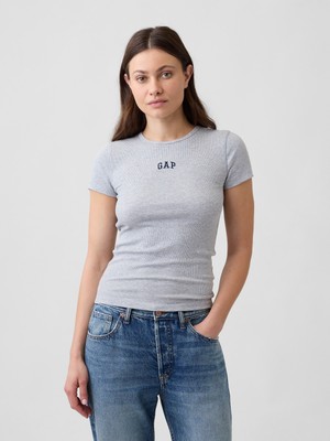 Gap Kadın Gri Modern Fitilli Gap Logo T-Shirt