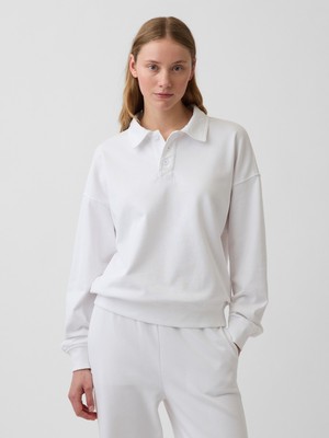 Gap Kadın Beyaz Fransız Havlu Kumaş Oversized Polo Sweatshirt
