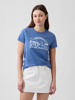 Gap Kadın Mavi Favorite Grafik Baskılı T-Shirt