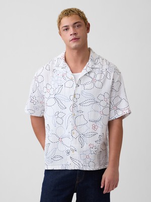 Gap Erkek Beyaz Boxy Fit Gauze Vacay Gömlek