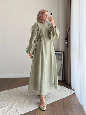 Miraydin Butik Kadın Kolu Fırfırlı Modal Elbise M2648 -  Yeşil