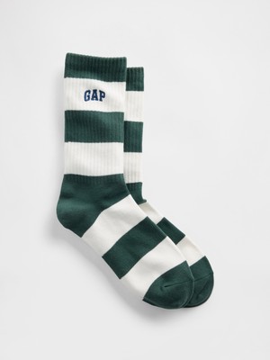 Gap Erkek Yeşil Rugby Çizgili Logo Crew Çorap
