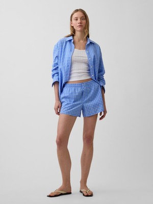 Gap Kadın Açık Mavi 4" Seersucker Kareli Boxer Şort