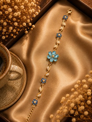 Jammy Jewerly Mavi Çiçek Figürlü Taş Detaylı Kadın Bileklik