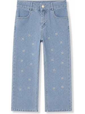 TA&CE Kids Ta&ce Kıds Kız Çocuk Taş Detaylı Likralı Rahat Kot Geniş Paça Denim Pantolon-6-12 Yaş
