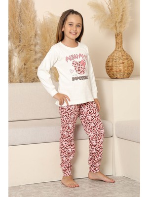 Miniğimin Cicileri Always Leopar Baskılı Kız Çocuk Pijama takımı - Krem