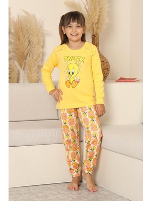 Miniğimin Cicileri Sevimli Civciv Baskılı Kız Çocuk Pijama takımı - Sarı