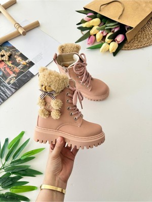 Miniğimin Cicileri Peluş Ayıcık Detaylı Premium Kız Çocuk postal bot - Pudra