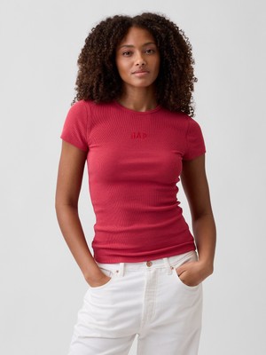 Gap Kadın Kırmızı Modern Fitilli Gap Logo T-Shirt