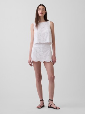 Gap Kadın Beyaz Eyelet Mini Şort Etek