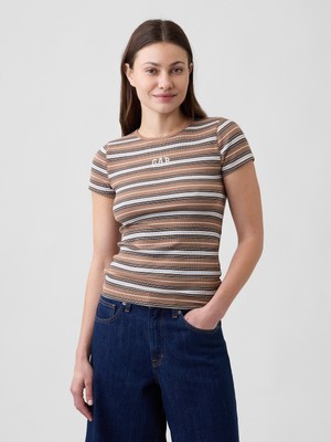 Gap Kadın Kahverengi Modern Fitilli Gap Logo T-Shirt