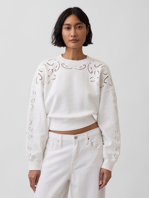 Gap Kadın Beyaz Vintagesoft Oversized Eyelet Crop Sweatshirt