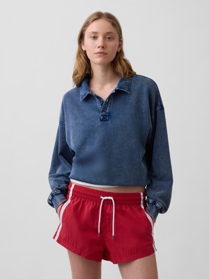 Gap Kadın Mavi Fransız Havlu Kumaş Oversized Polo Sweatshirt