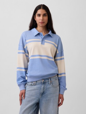 Gap Kadın Açık Mavi Fransız Havlu Kumaş Oversized Polo Sweatshirt