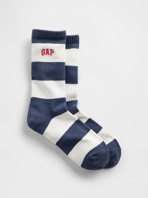 Gap Erkek Lacivert Rugby Çizgili Logo Crew Çorap