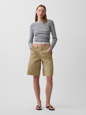 Gap Kadın Bej Mid Rise Twill Side-Pleat Şort