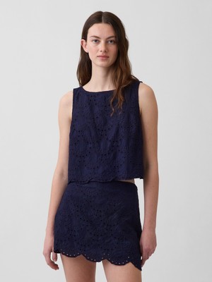 Gap Kadın Lacivert Eyelet Crop Shell Askılı Bluz