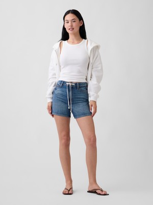 Gap Kadın Koyu Mavi High Rise Supersoft Drawstring Denim Şort