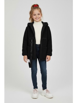 Miniğimin Cicileri Sırt Çantasına Dönüşebilen Peluş Unisex çocuk  mont - Siyah