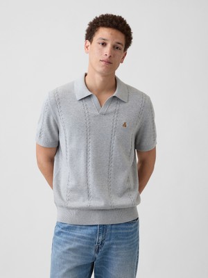 Gap Erkek Gri Relaxed Johnny Yaka Pointelle Triko Polo T-Shirt