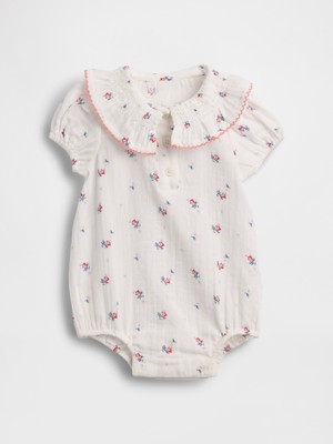Gap Bebek Beyaz Pamuk Gauze Çiçekli Yaka Bodysuit